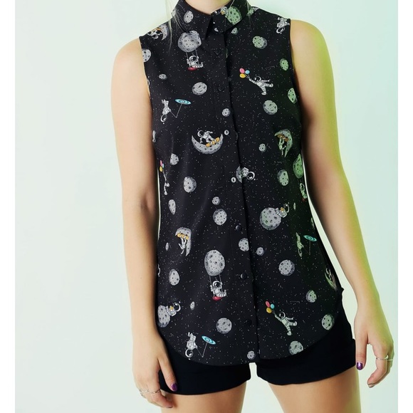 Blackmilk Tops - Blackmilk Space Park Business Time Shirt XL